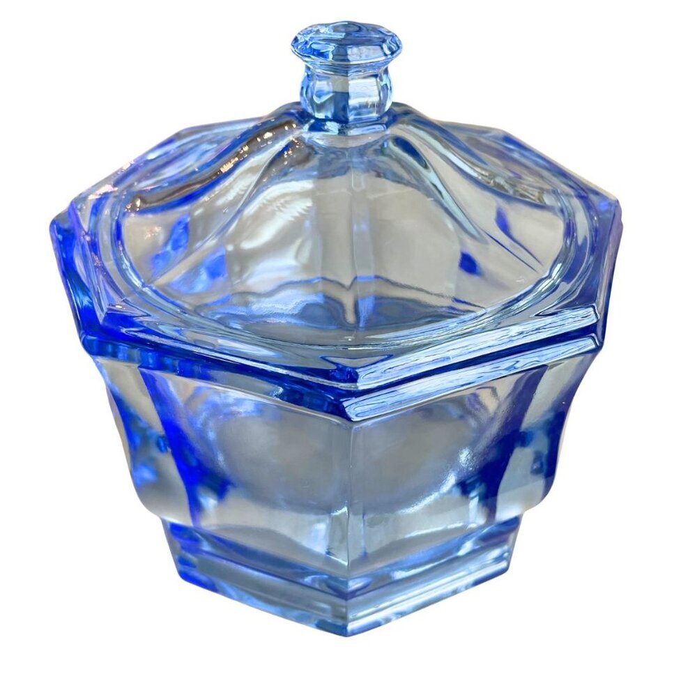 Vintage Rare Indiana Glass Concord Ice Blue Octagon Candy Dish with Lid